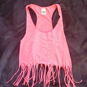 Victorias Secret PINK racerback fringe neon pink tank